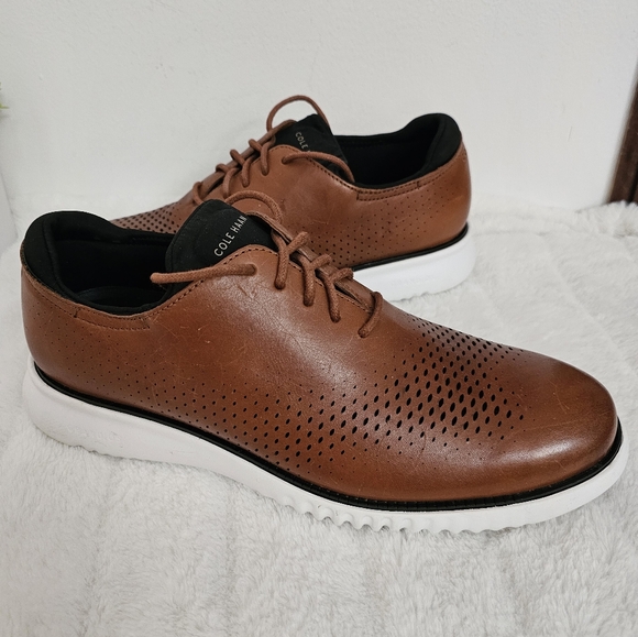 Cole Haan Mens 2.Zerogrand British Tan & Ivory Laser Wingtip Oxfords Size 8.5 - Picture 3 of 14